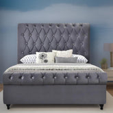 E- Furniture | Mario Upholstered Teak King Size Bed Without Storage, Grey Color - E-FURNITURE