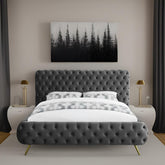 E-Furniture Atlanta King Size Non Storage Upholstered Bed In Dark Grey Color - E-FURNITURE