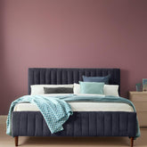 E-Furniture Spain Queen Size Non Storage Upholstered Bed In Dark Grey Color - E-FURNITURE