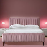 E-Furniture Spain Queen Size Non Storage Upholstered Bed In Dark Pink Color - E-FURNITURE