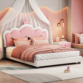 E-Furniture Microsoft Office White and Gold Upholstered Bed – Elegant Fabric Platform Bed