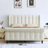 Regal Elegance with the E-Furniture King Size Velvet Upholstered Sleigh Bed In Cream Color