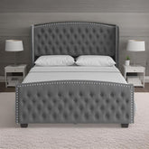 Montana Luxury king size Velvet Teak Wood Bed with Wingback Headboard | Customizable