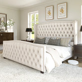Neom Luxury king size Velvet Teak Wood Bed with Wingback Headboard | Customizable