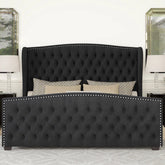 Master Luxury Queen size Velvet Teak Wood Bed with Wingback Headboard | Customizable (Copy)