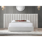 E-Furniture Luxury Upholstered Bed with Velvet Headboard, Teak Wood Frame