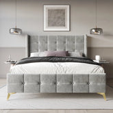E-Furniture Light Grey Queen size Upholstered Fabric Bed Frame – Contemporary Design