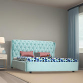 E-FURNITURE Berlin Queen Size without storage upholstered bed in Teal Color - E-FURNITURE