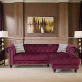 E-Furniture | Royale Maroon Chaise Sectional, Opulent, Burgundy Velvet