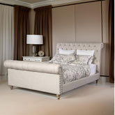 E-Furniture | Cambridge Luxe Upholstered King Size Bed, Antique Beige