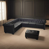 E-Furniture | Noir Luxe L-Shaped Sectional, Chaise Left, Tufted Black