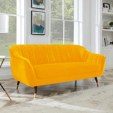 Sunshine Bliss | Modern Channel-Tufted Velvet Couch, Bright Yellow