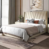 E-Furniture | Luxe Haven Upholstered King Size Bed, Ivory White