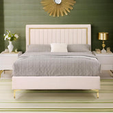 Royal E Furniture | Aurora Luxe King Size Upholstered Bed, Velvet Ivory White