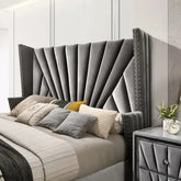 E-Furniture | Geometric Grace King-Size Upholstered Bed, Modernist Grey