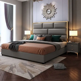 E-Furniture | Opulent Oasis Upholstered Queen Size Bed, Sage Green