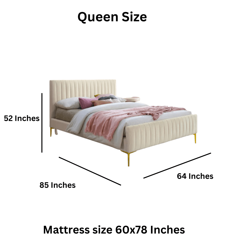 E-Furniture Spain Queen Size Non Storage Upholstered Bed In Biege Color - E-FURNITURE