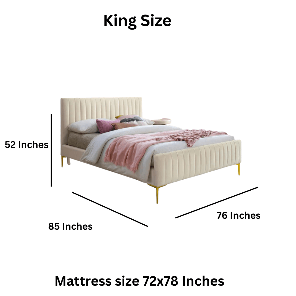 E-Furniture Spain King Size Non Storage Upholstered Bed In Biege Color - E-FURNITURE