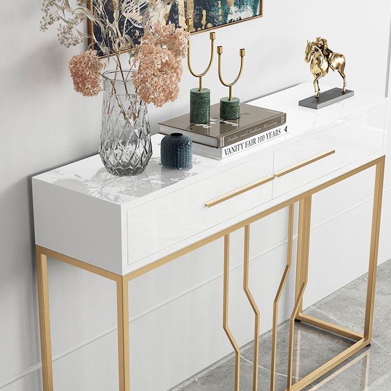 E-Furniture Rome Console Table glossy white and gold