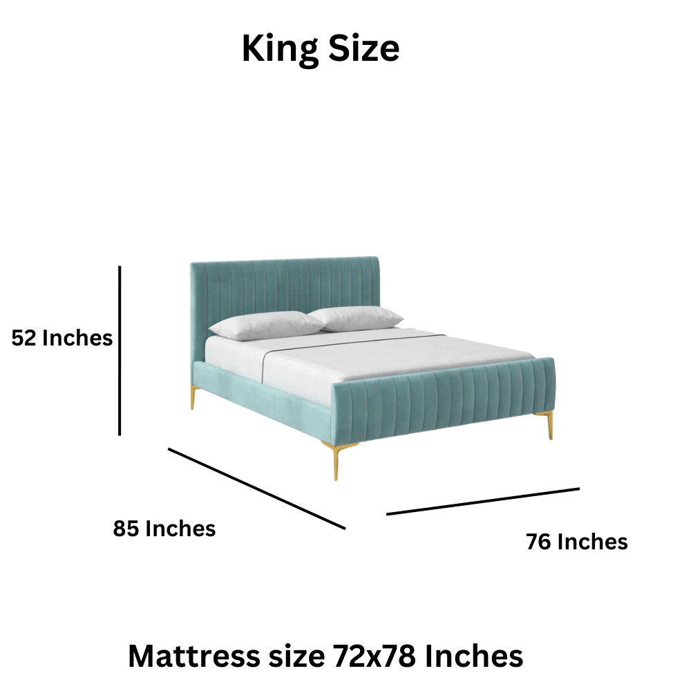 E-Furniture Spain King Size Non Storage Upholstered Bed In Teal Color - E-FURNITURE