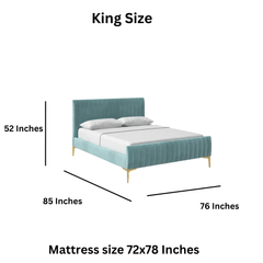 E-Furniture Spain King Size Non Storage Upholstered Bed In Teal Color - E-FURNITURE