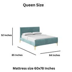 E-Furniture Spain Queen Size Non Storage Upholstered Bed In Teal Color - E-FURNITURE
