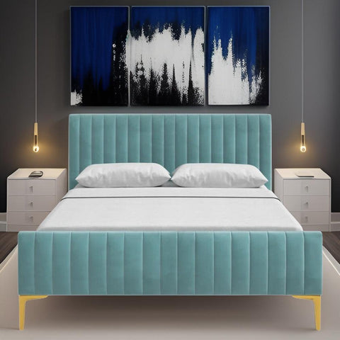 E-Furniture Spain King Size Non Storage Upholstered Bed In Teal Color - E-FURNITURE