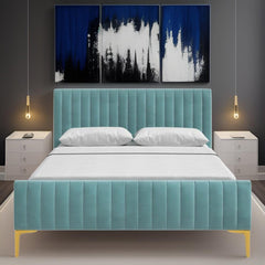 E-Furniture Spain King Size Non Storage Upholstered Bed In Teal Color - E-FURNITURE