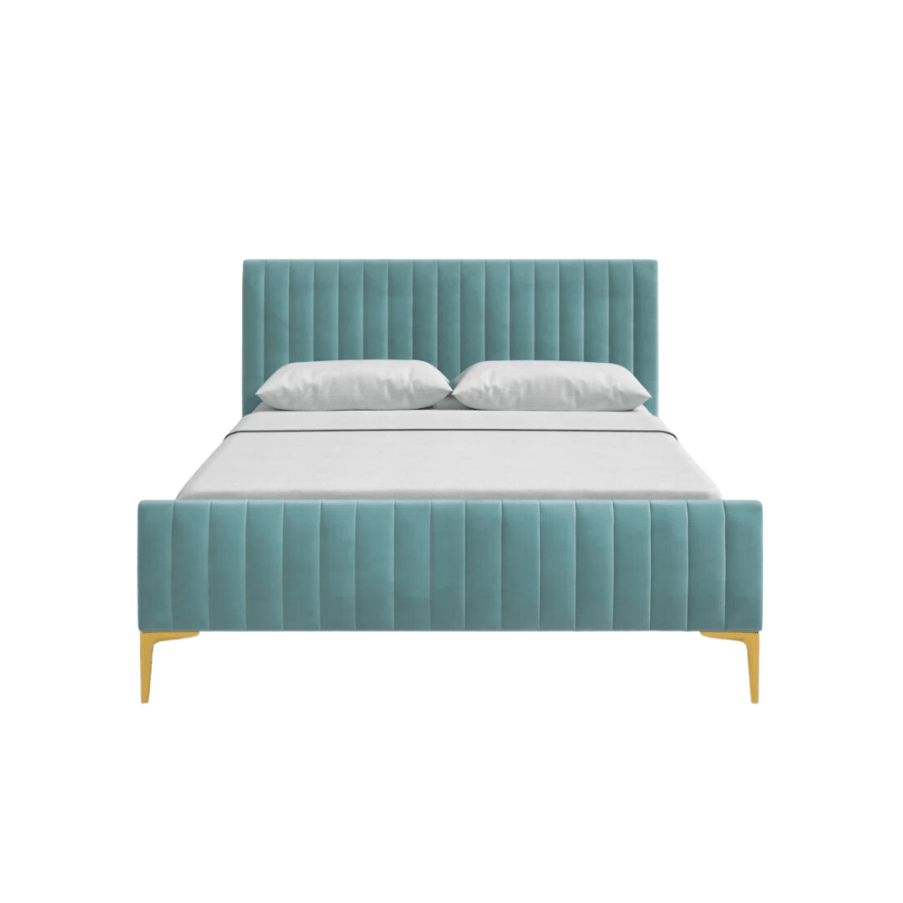 E-Furniture Spain Queen Size Non Storage Upholstered Bed In Teal Color - E-FURNITURE