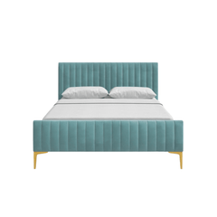 E-Furniture Spain Queen Size Non Storage Upholstered Bed In Teal Color - E-FURNITURE