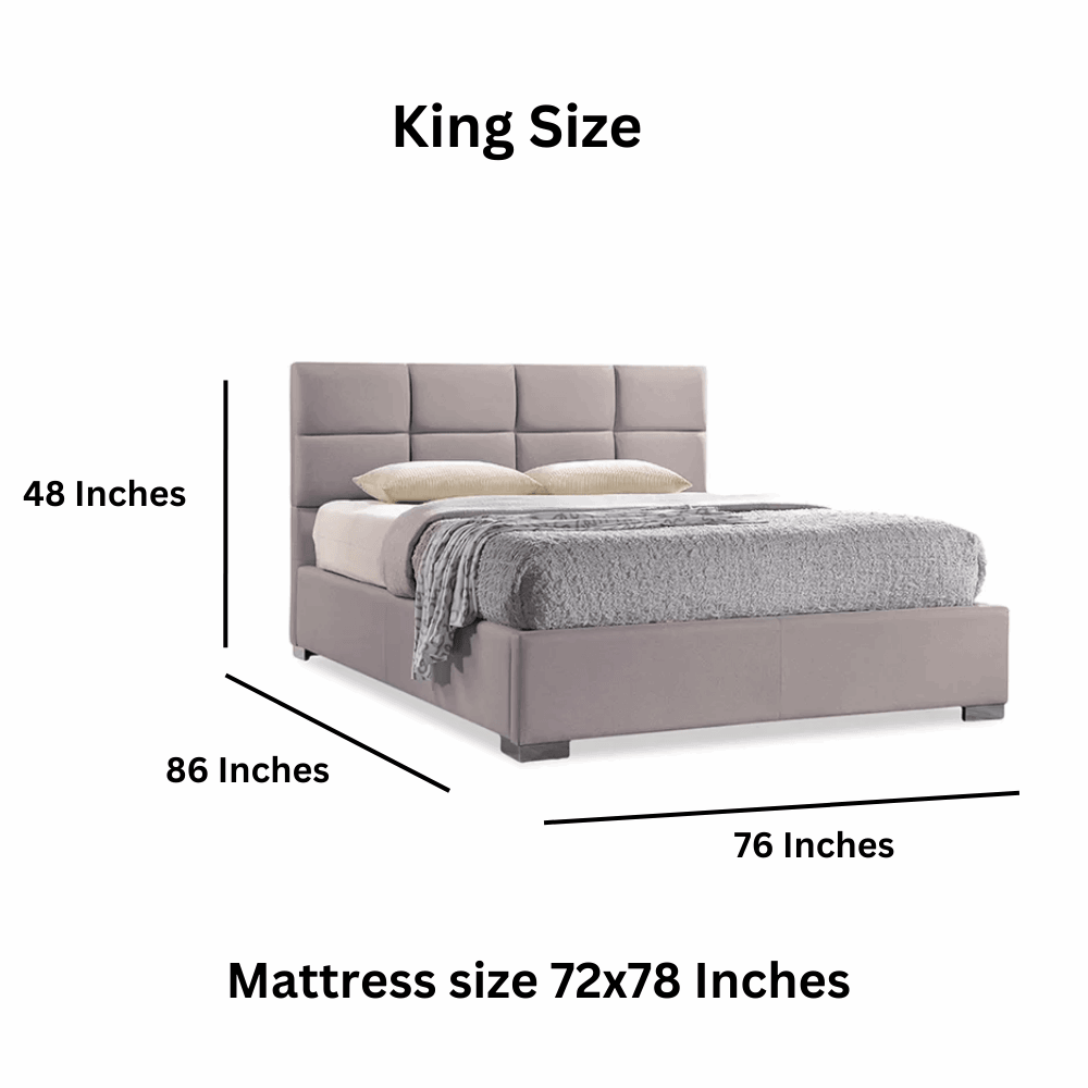 E-Furniture Athens King size Non storage upholstered bed in Grey color - E-FURNITURE