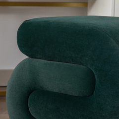 Modern Sculptural Velvet Ottoman – Premium Green | Solid Wood Frame | Designer Accent Stool