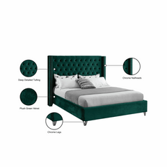 E-FURN ITURE Romeo Upholstered Bed In Queen in Green Color