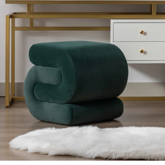 Modern Sculptural Velvet Ottoman – Premium Green | Solid Wood Frame | Designer Accent Stool
