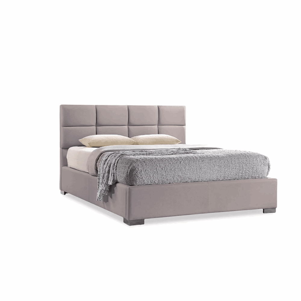 E-Furniture Athens Queen size Non storage upholstered bed in Grey color - E-FURNITURE