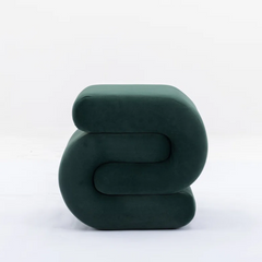 Modern Sculptural Velvet Ottoman – Premium Green | Solid Wood Frame | Designer Accent Stool