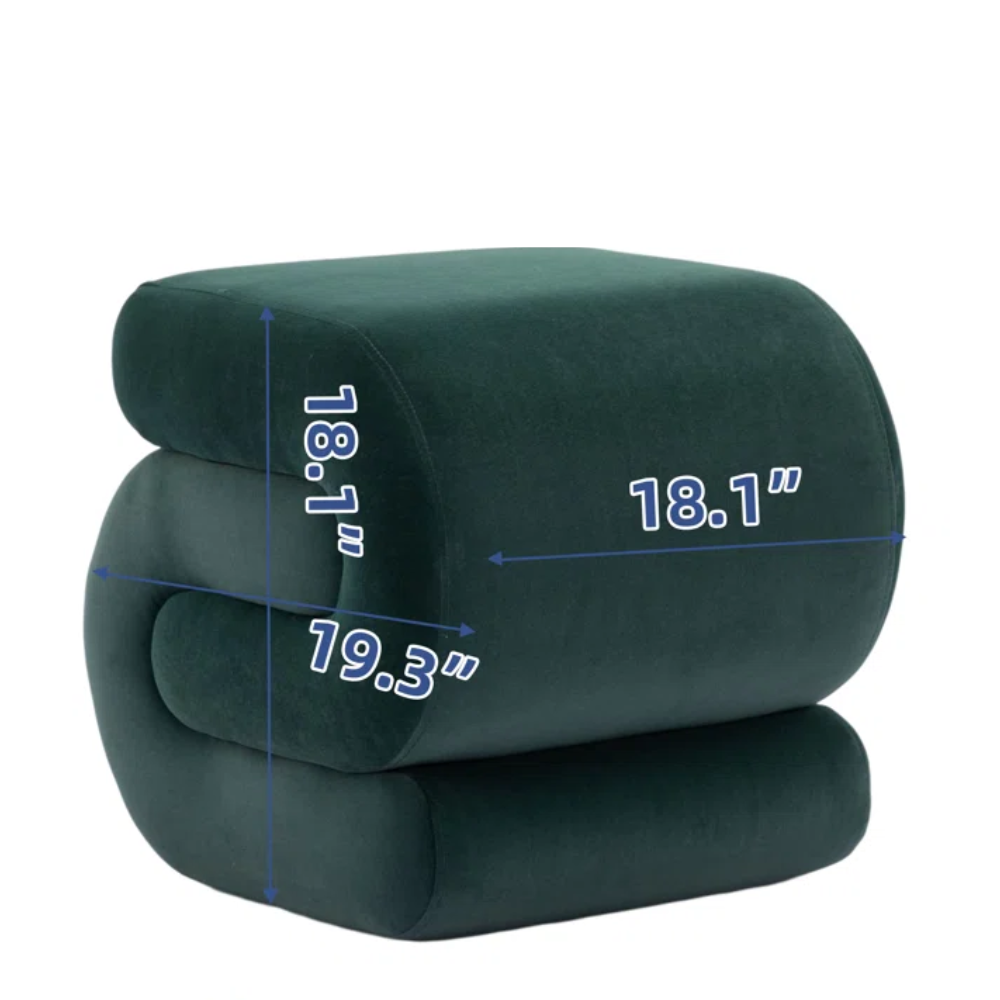 Modern Sculptural Velvet Ottoman – Premium Green | Solid Wood Frame | Designer Accent Stool