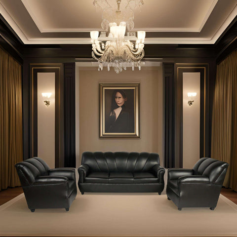 Arica Sofa Pack for Living room In black leatherrette