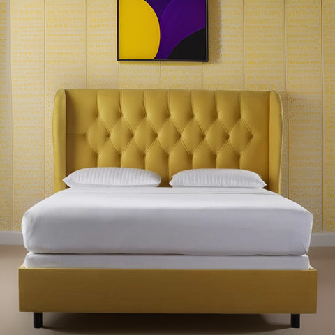 E-Furniture Rome King Size Non Storage Upholstered Bed In Yellow Color - E-FURNITURE