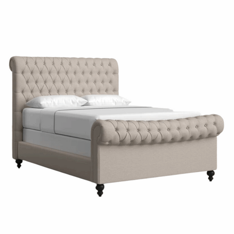 E-Furniture Madrid Queen Size Non Storage Upholstered Bed In Yellow Color - E-FURNITURE