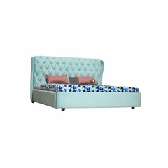 E-Furniture Mario King size Upholstered bed in Teal color - E-FURNITURE