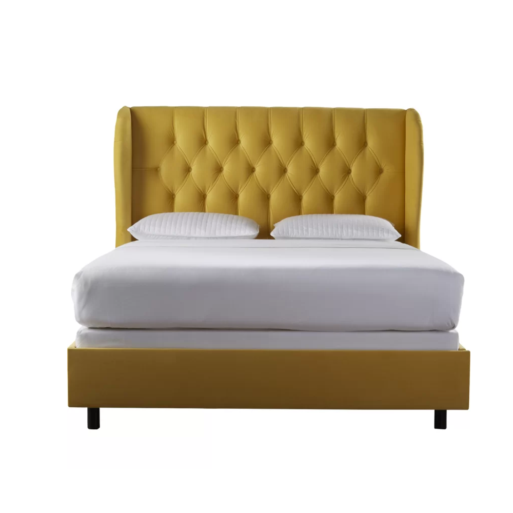 E-Furniture Rome Queen size Non storage upholstered bed in Yellow color - E-FURNITURE