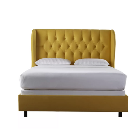 E-Furniture Rome Queen size Non storage upholstered bed in Yellow color - E-FURNITURE