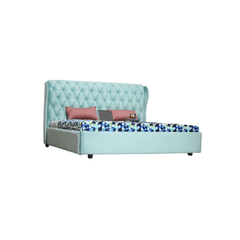E-FURNITURE Berlin Queen Size without storage upholstered bed in Teal Color - E-FURNITURE