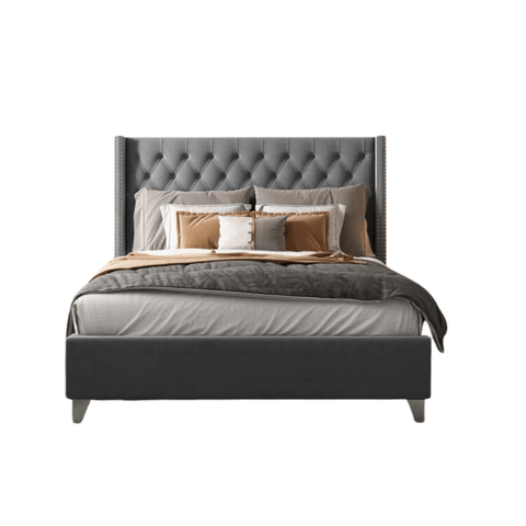 E-FURNITURE York King Size Without Storage Upholstered Bed In Grey Color - E-FURNITURE
