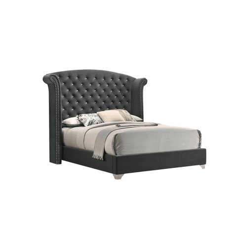 E-FURNITURE Munich Queen Size Without Storage Upholstered Bed In Grey Color - E-FURNITURE