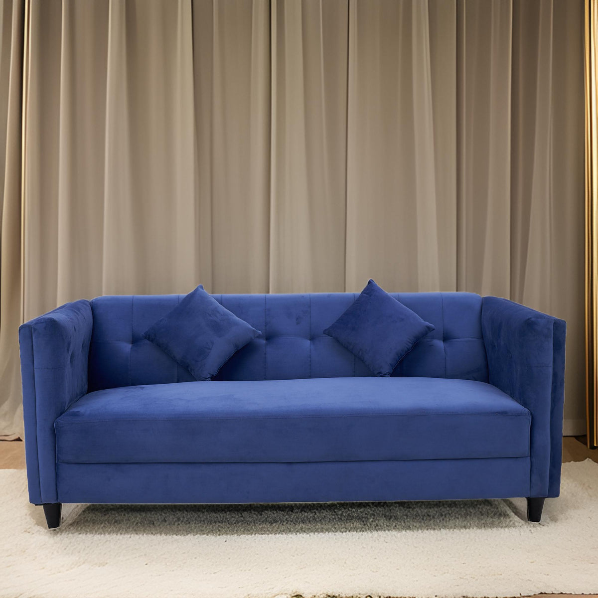 E-Furniture | Serene Sapphire Three-Seater Sofa, Oceanic Blue