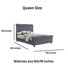 E- Furniture | Mario Upholstered Teak Queen Size Bed Without Storage, Grey Color - E-FURNITURE
