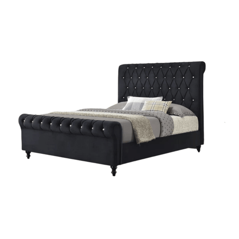 E-Furniture Sydney Queen size Non storage upholstered bed in Black color - E-FURNITURE