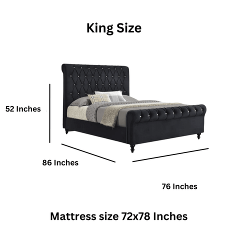 E-Furniture Sydney King size Non storage upholstered bed in Black color - E-FURNITURE